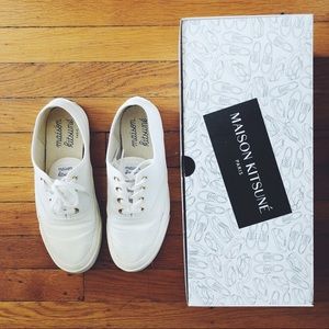 maison kitsune white canvas sneakers